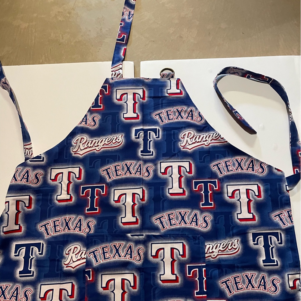 Texas Rangers Blue BBQ Apron Large Print Pattern